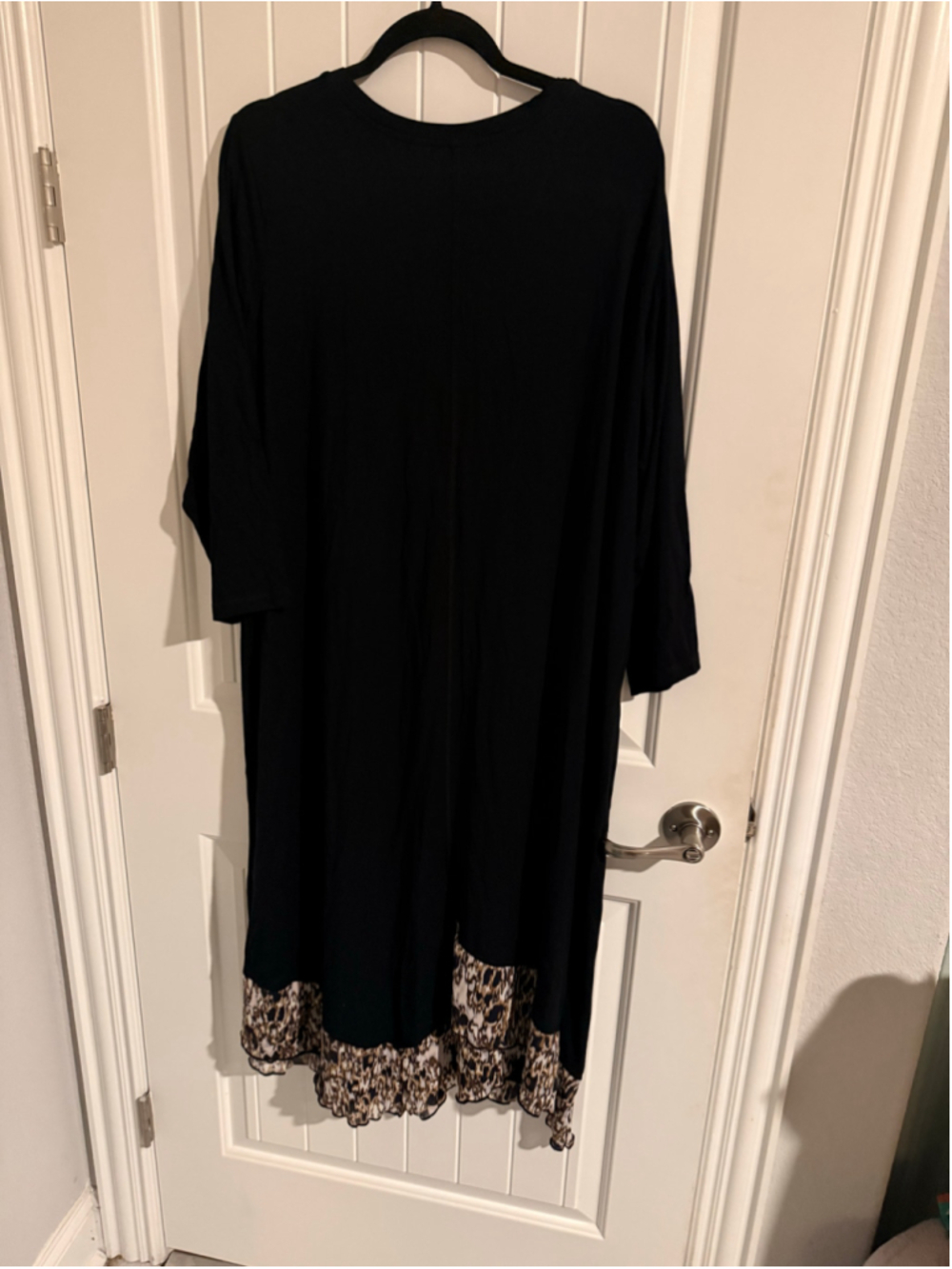 LOGO by Lori Goldstein Black Tunic Dress with Animal Print Ruffle Hem – 2X